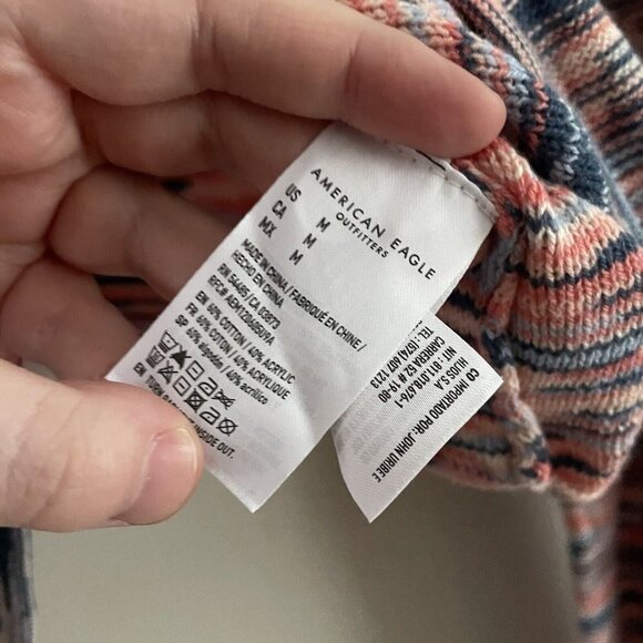 American Eagle Women M Space Dye Y2K 70s Bell Sleeve Ring-Front Sweater Top NWT - Picture 9 of 11